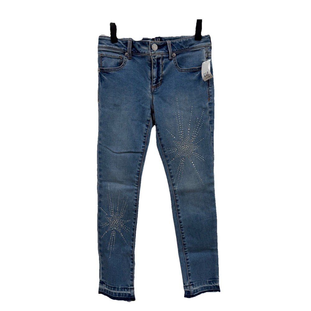 Girls Gap Denim Jeans Size 8 Regular Stretch Jogging‎ Ankle Sparkles Design
